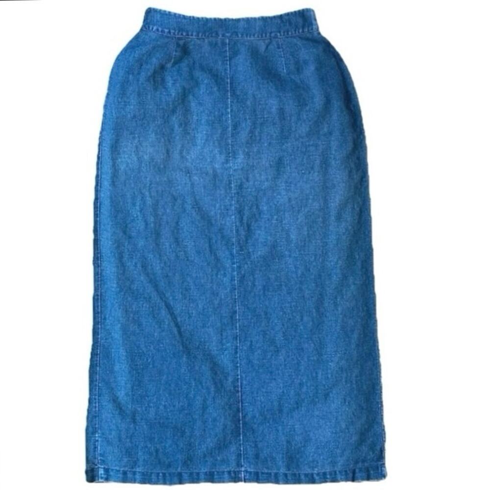 VTG CHEROKEE Denim Linen Button Wrap Maxi Skirt Size 8 90s Country Western Boho - Picture 8 of 11